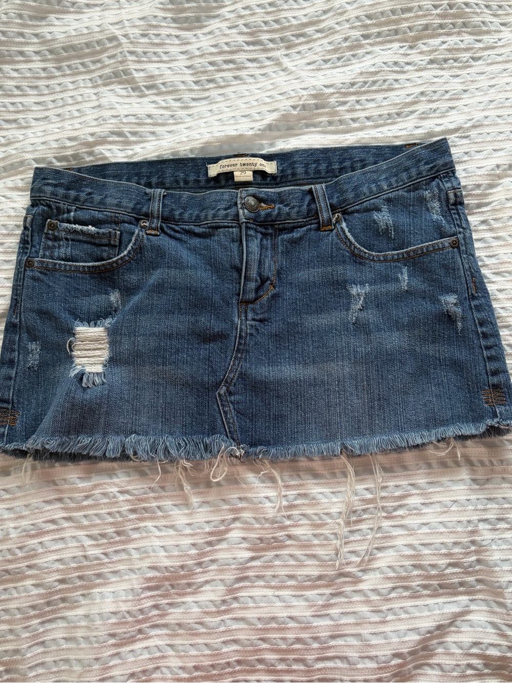 Forever 21 Dark Blue Distressed Denim Mini Skirt